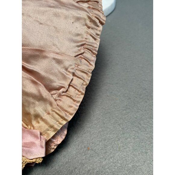 Vintage Pink Crochet & Silk Womens Bonnet with Ribbon Ties - Picture 9 of 16